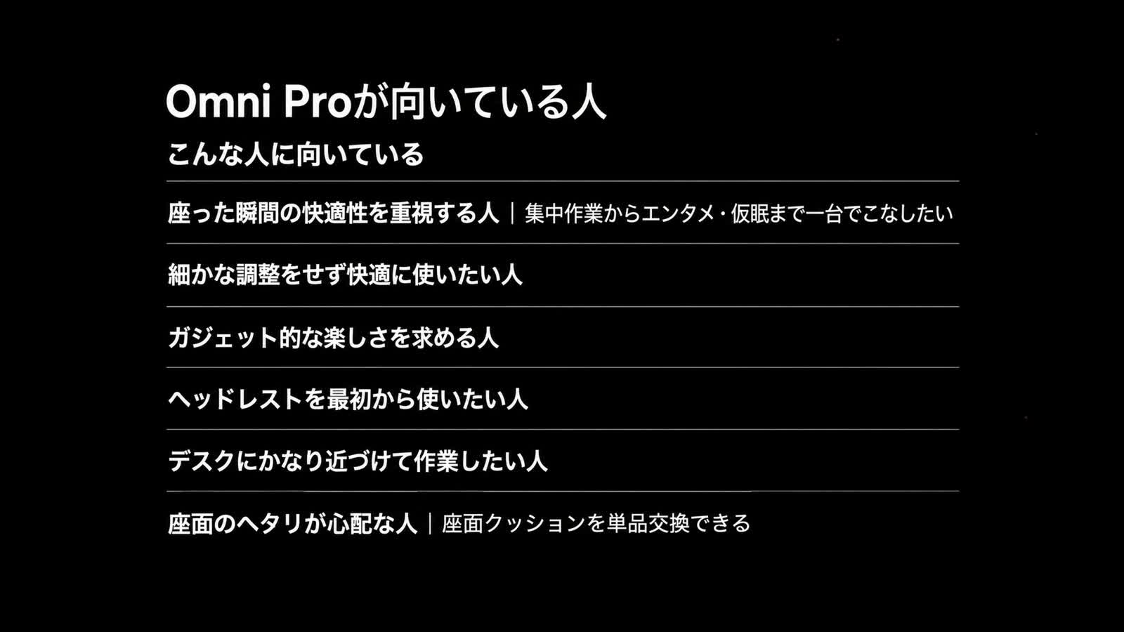 動画内のOmni Proが向いている人のまとめ画面