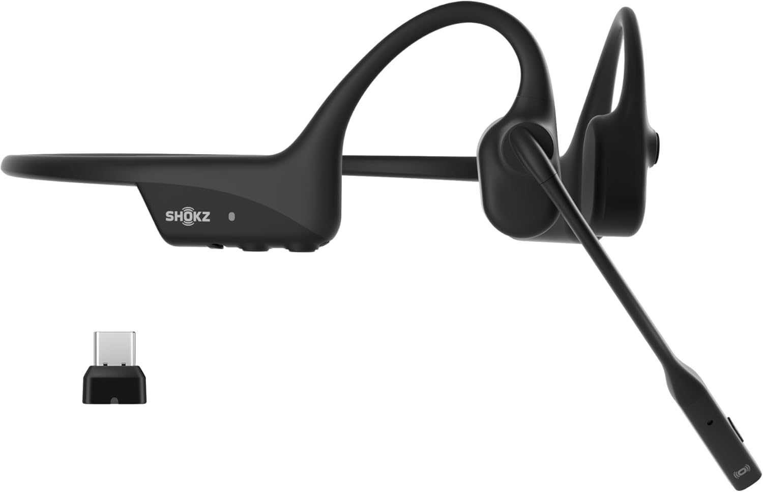 Shokz OpenComm2 2025 Upgrade（USB-Cアダプター付き）の形状と外観が分かる商品写真