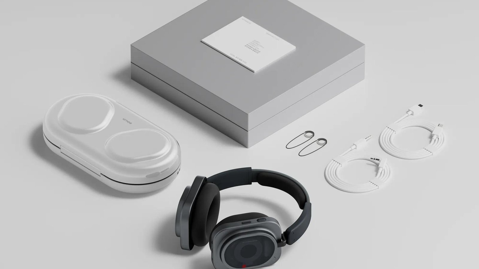 Nothing Headphone (1) Proの本体、ケース、ケーブルなど同梱物の公式イメージ