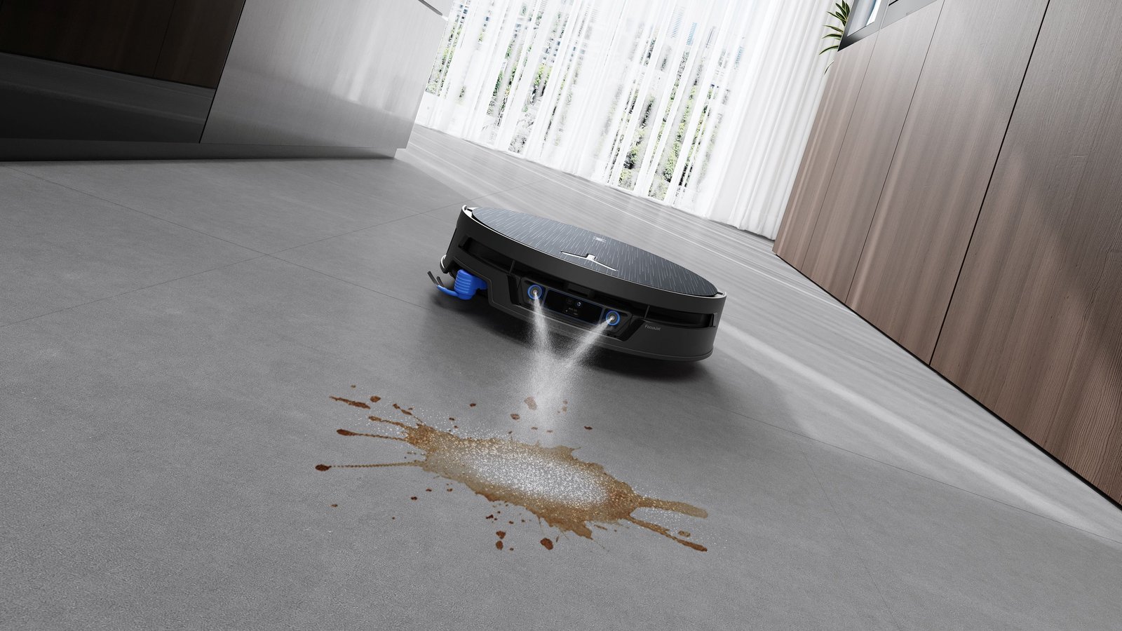 FocusJet 2.0で汚れに洗浄液を噴射するDEEBOT X12S PRO OMNI